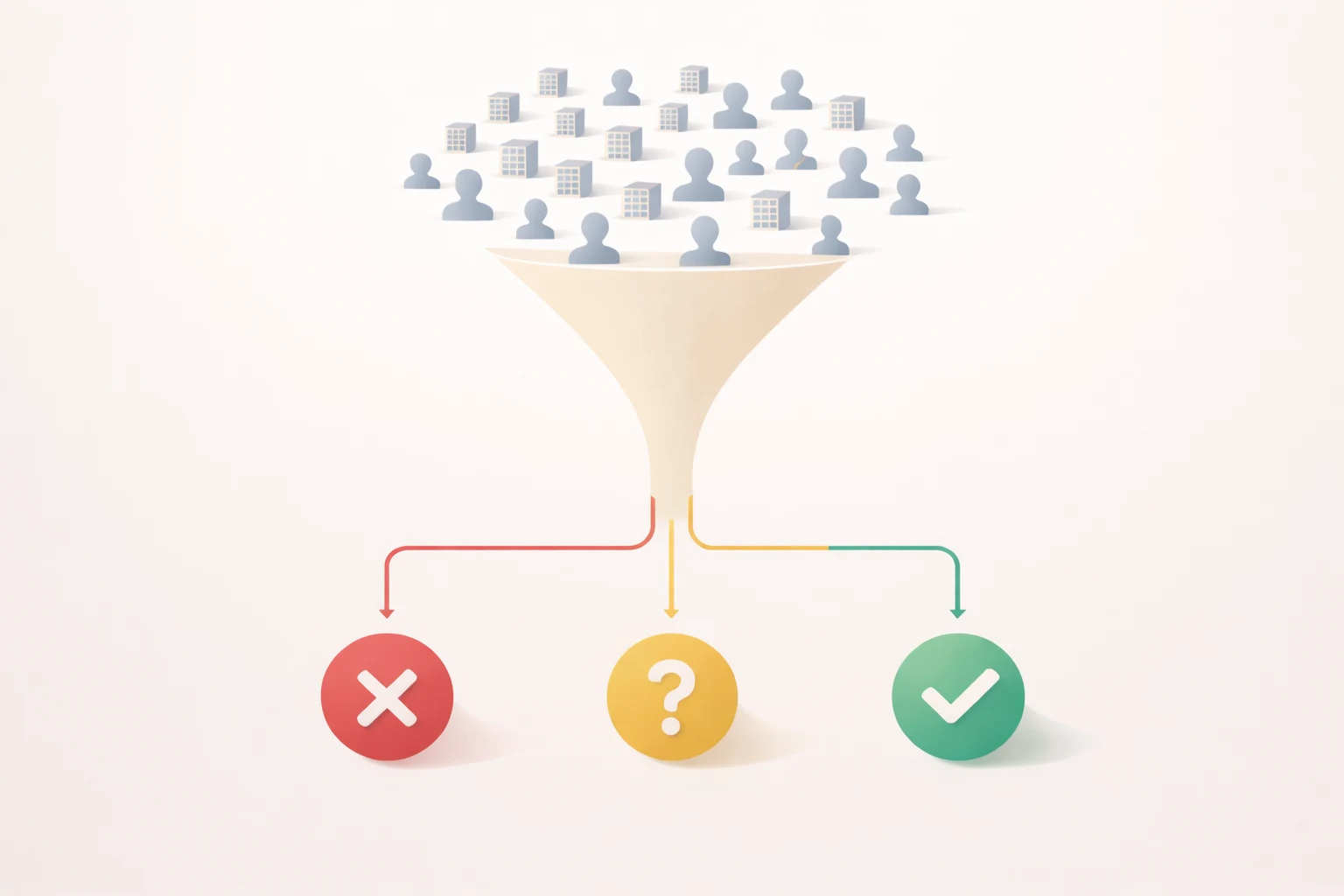 Funnel filtering leads into reject, review, and qualify outcomes