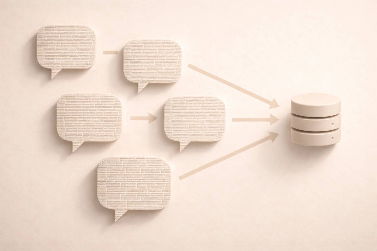 Speech bubbles flowing into a database
