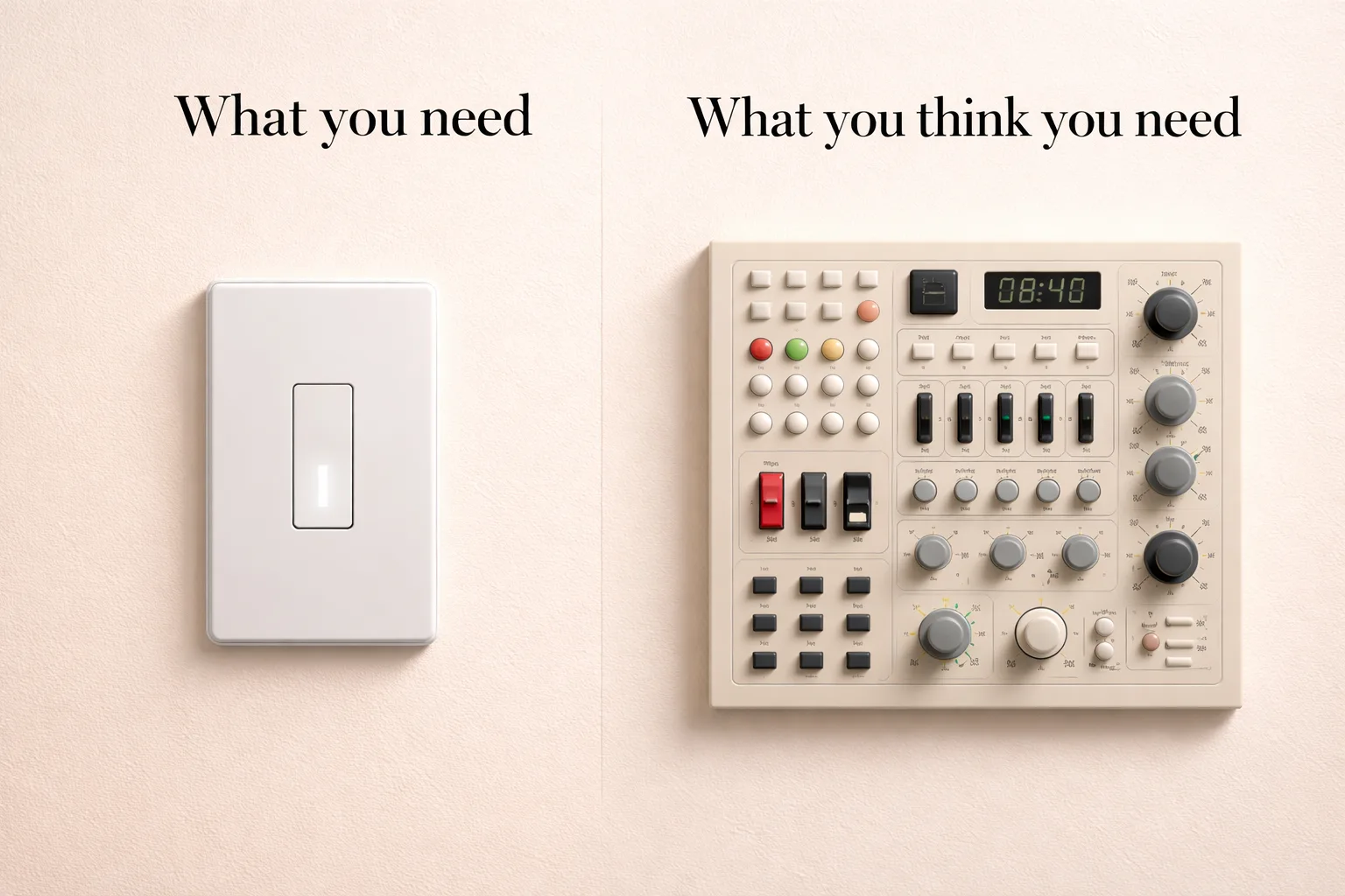 Simple light switch versus complex control panel comparison